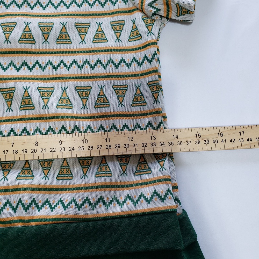 Vtg Sears Roebuck Girls Green Dress Zig Zag Teepee Pattern Drop Waist Sz 10 - Picture 11 of 13